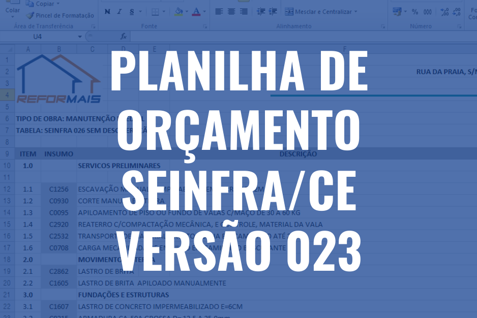 Planilha De Orçamento Integrada Com A Tabela 023 Da Seinfra Reformais 3684