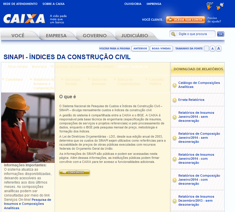 Composições e Insumos Sinapi – Agosto/2016 – Planilhas de Obra