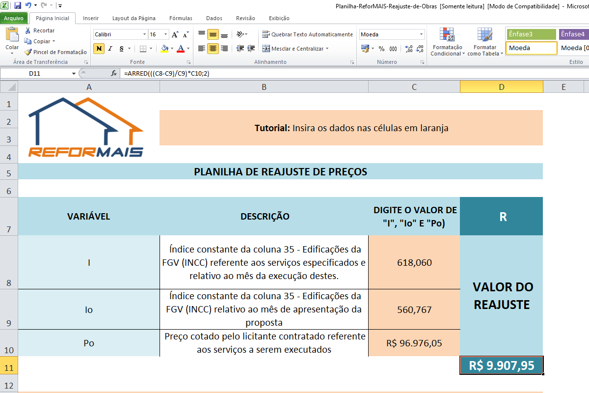 Planilha De Reajuste De Obras Reformais 0476