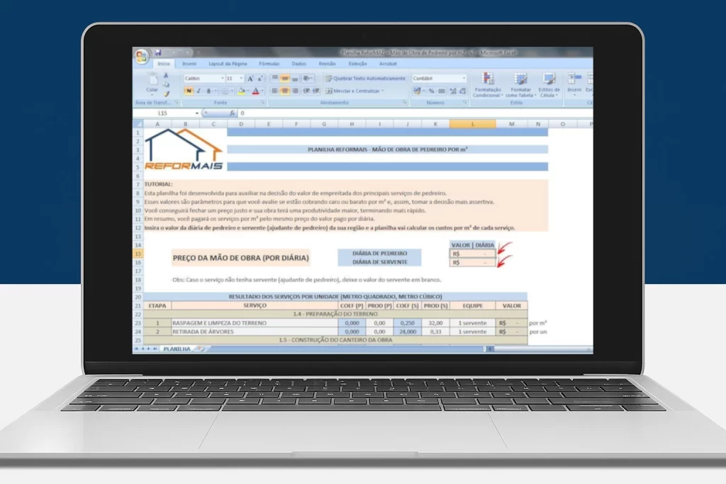 Mockup Planilha Pedreiro Laptop